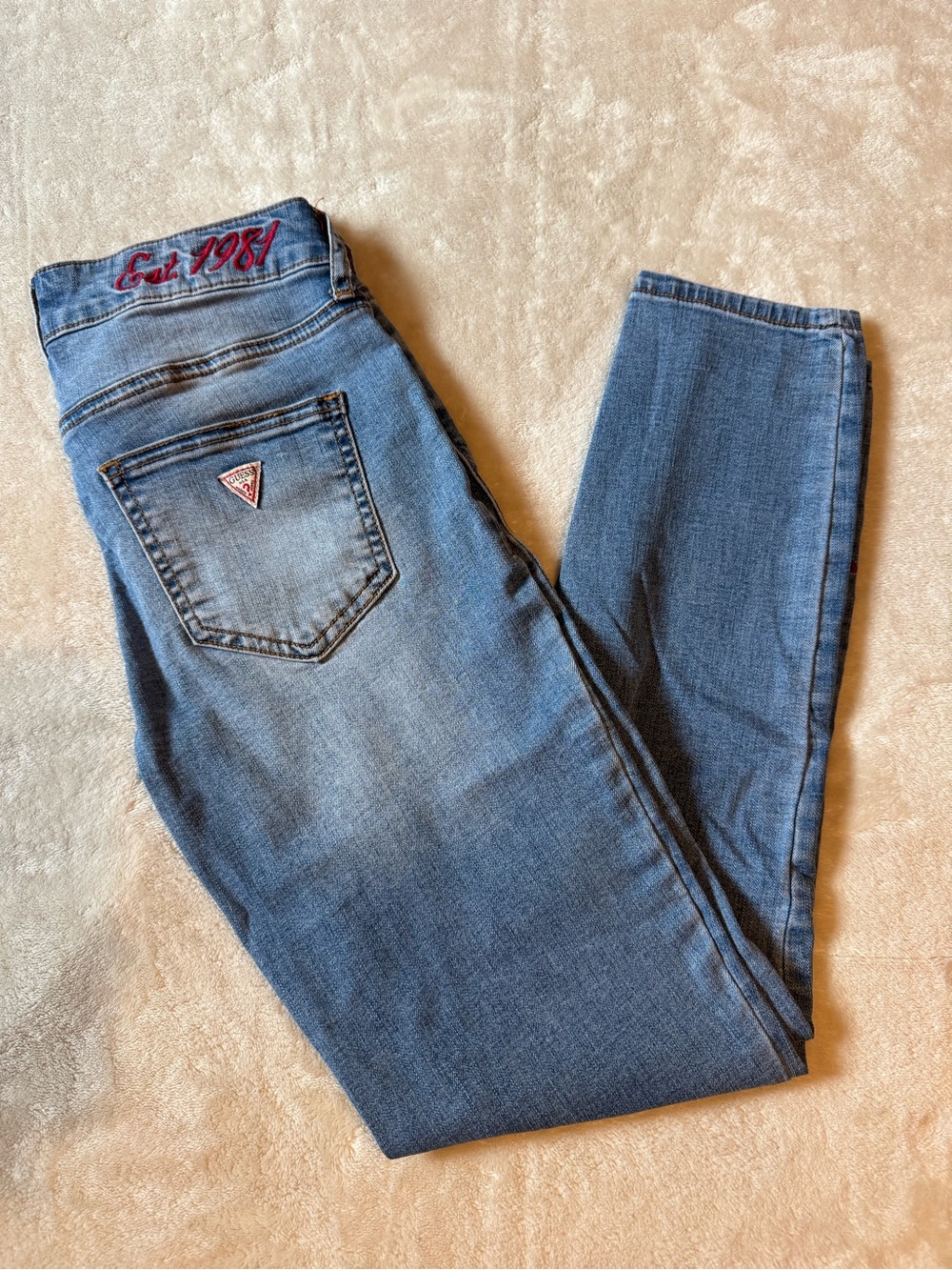 Guess Women's Light-Mid Blue Skinny Jeans with Embroidered Waist